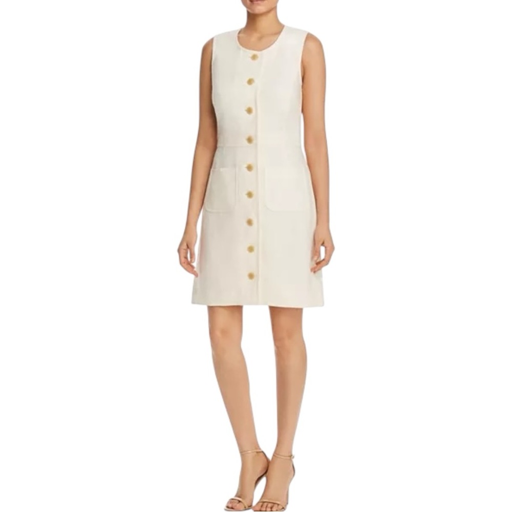Tory Burch Linen Sleeveless Cream Button-Down Dress Neutral Size Small S